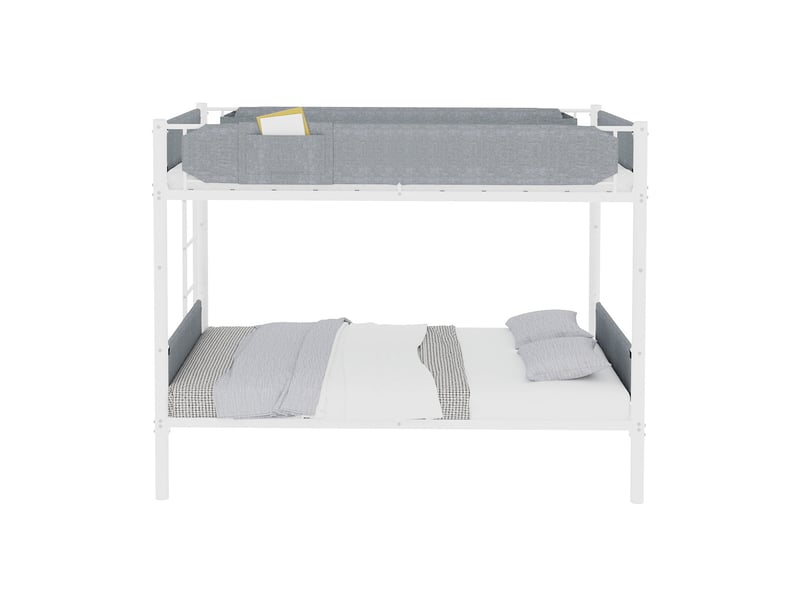  Lit superposé 90x190 cm séparable en 2 lits simples, barrières amovibles en lin, structure en fer blanc sans matelas  - Conforama A