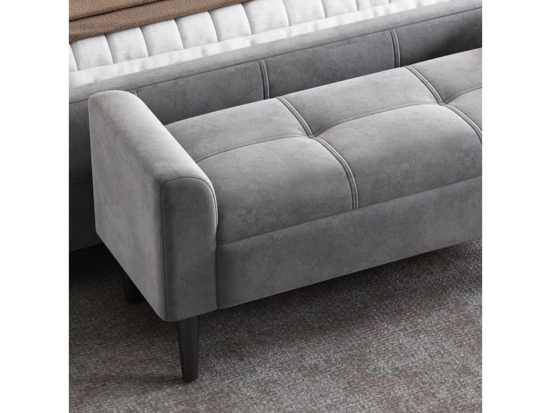  Banc rembourré 116 x 44 x 56 cm gris, velours et mdf, avec accoudoirs pour chambre ou salle à manger  - Conforama D