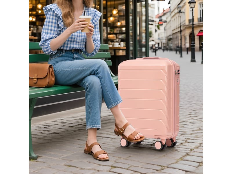  Set 2 pièces valise et trousse,19 pouces et 14 pouces,à roulettes,abs,rose  - Conforama B