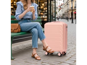 Set 2 pièces valise et trousse,19 pouces et 14 pouces,à roulettes,abs,rose