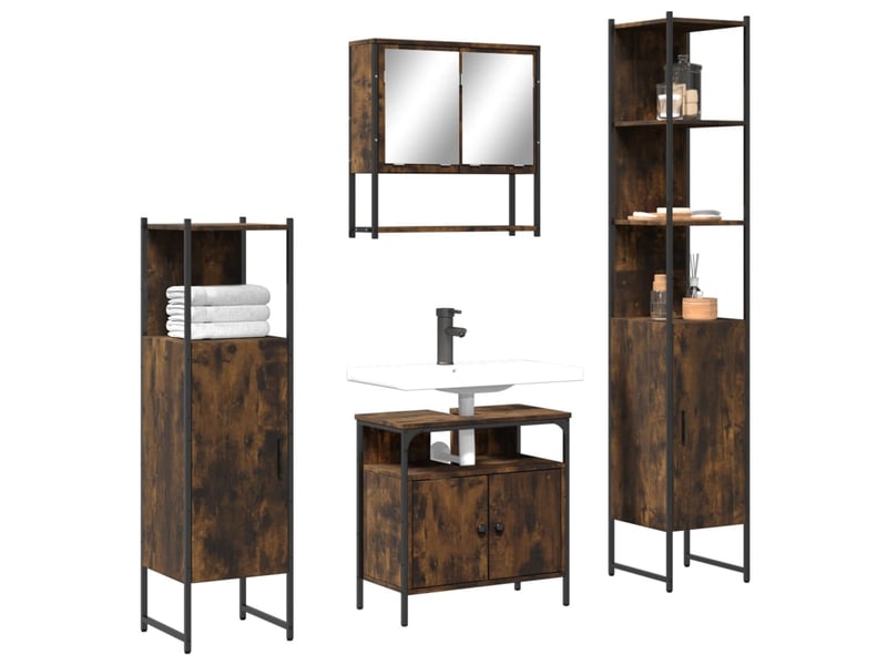  Ensemble de meubles de salle de bain 4 pcs chêne fumé bois cf63854  - Conforama B