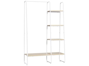 Portant à vêtements en bois naturel avec 5 étagères et tringle pour chambre ou salon, 101 x 39 x 160 cm