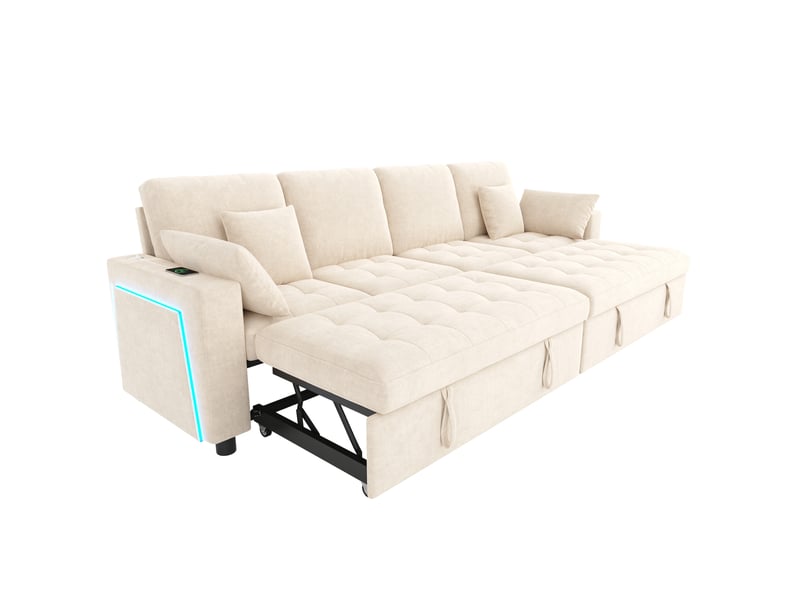 Canapé d’angle convertible 4 places 262,5x140x89 cm led beige - Conforama A