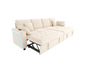 Canapé d’angle convertible 4 places 262,5x140x89 cm led beige