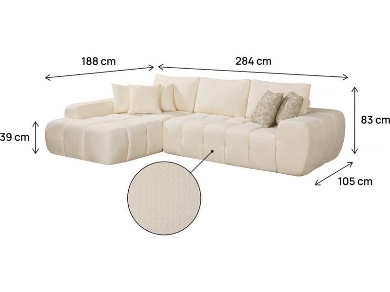 Canapé d'angle gauche en tissu style bubble sidonie - 4 places - beige - Conforama C