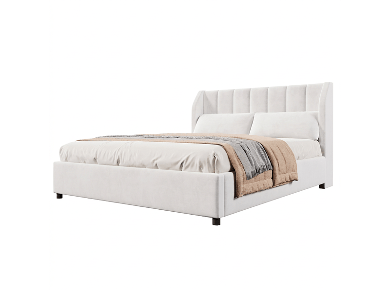 Lit capitonné 140x200 cadre de lit en velours beige avec sommier - Conforama A