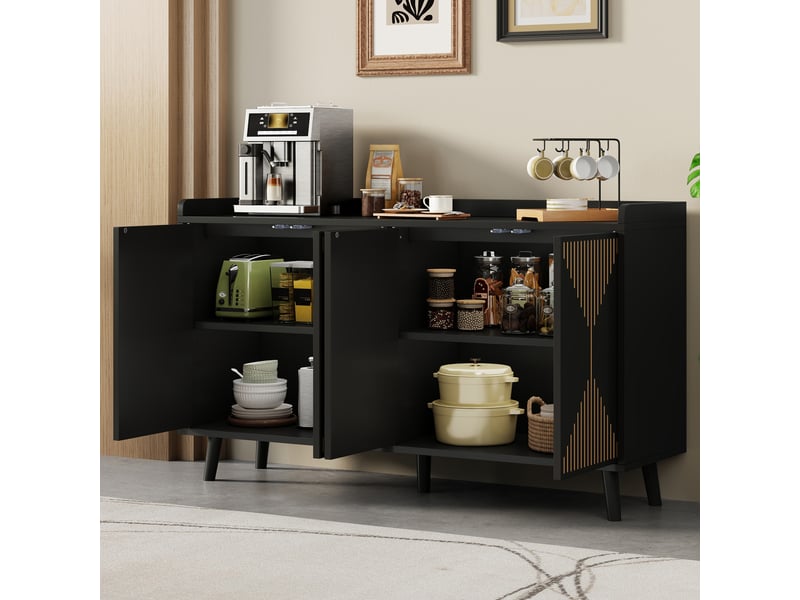  Buffet bas,140x40x84 cm,4 portes avec étagères réglables,mdf,noir  - Conforama B
