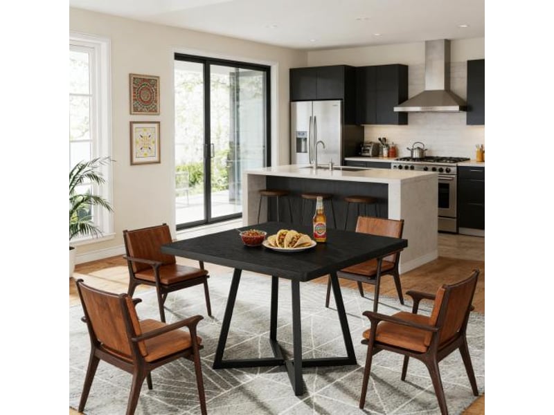 Table à manger,80x80x75 cm,style industriel,mdf et métal,noir - Conforama E