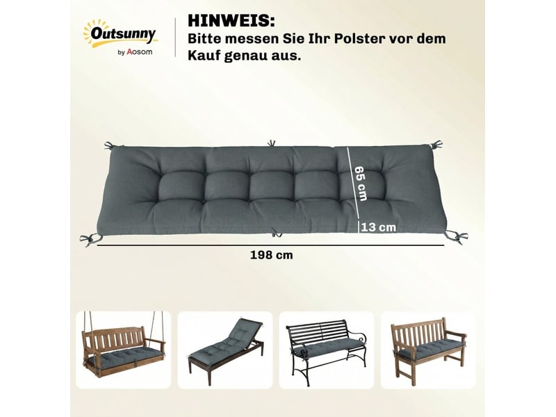  Coussin de bain de soleil extérieur 198x65x13 cm avec liens, gris foncé  - Conforama B