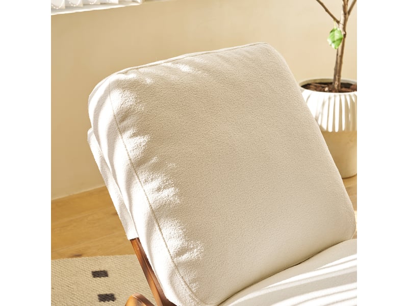  Fauteuil à bascule blanc et chaise d'allaitement confortable, cadre en bois massif, tissu en velours côtelé, 90x61.5x71.9 cm  - Conforama W