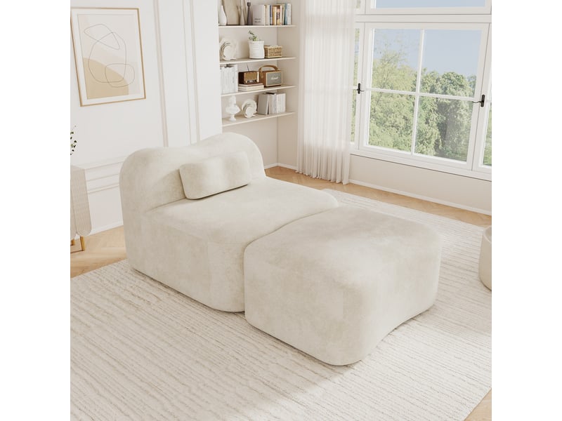  Canapé modulable, canapé 1 place, en tissu, beige, avec pouf, pour salon, chambre, adapté à l'espace de vie, appartement  - Conforama A