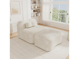 Canapé modulable, canapé 1 place, en tissu, beige, avec pouf, pour salon, chambre, adapté à l'espace de vie, appartement