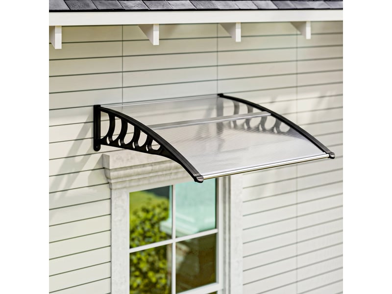  Auvent extérieur en polycarbonate transparent pour portes et fenêtres, 103 x 96,5 x 27 cm, transparent  - Conforama D