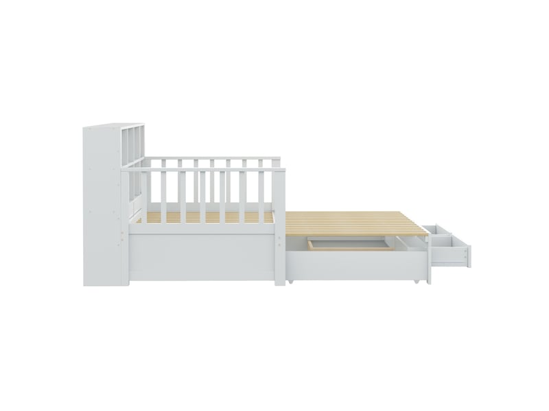  Lit banquette extensible 90x190180x190 cm – blanc – 2 tiroirs, rangement et prise intégrée – sans matelas  - Conforama E