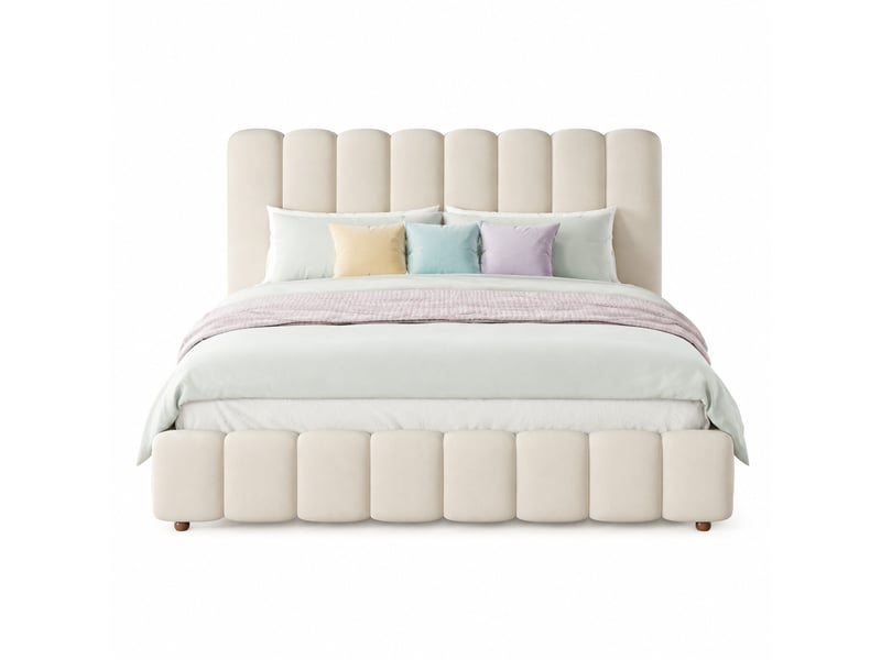  Lit coffre tcqpz 160 x 200 cm hydraulique avec sommier à lattes tête de lit velours beige  - Conforama A