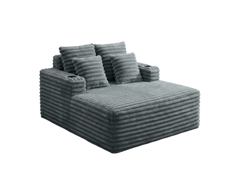 Fauteuil 2 places - 135x128x86 cm - lit convertible chaiselongue surdimensionnée avec porte-gobelets et velours - gris foncé - Conforama A
