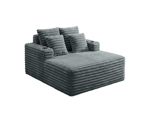 Fauteuil 2 places - 135x128x86 cm - lit convertible chaiselongue surdimensionnée avec porte-gobelets et velours - gris foncé