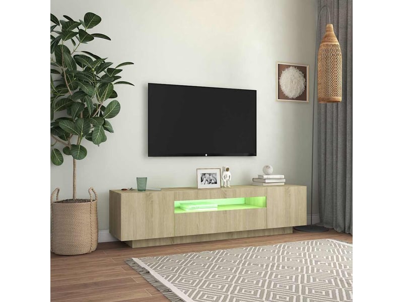 Meuble tv - banc tv - meuble de rangement avec lumières led chêne sonoma 160x35x40 cm - Conforama D