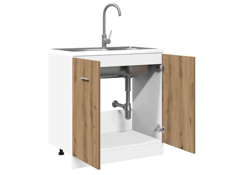  Meuble sous évier plan travail non inclus chêne artisanal 80x46x81.5cm bois d'ingénierie  - Conforama D