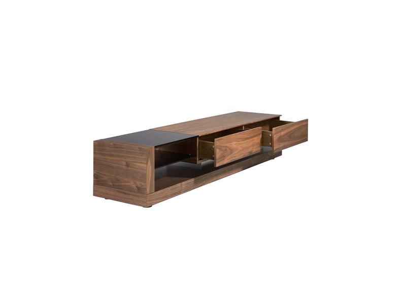 Meuble tv en bois de noyer et vitrail noir  - Conforama W