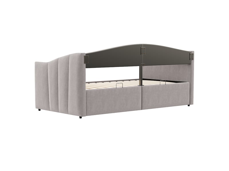  Lit coffre enfant 90x200 cm canapé-lit avec rangement, velours, gris clair, sans matelas  - Conforama E