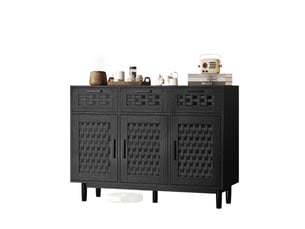 Buffet cuisine rangement, commode rangement avec 3 tiroirs et 3 porte, buffet noir et bois, style cottage, meuble salle a manger 108x40x80 cm