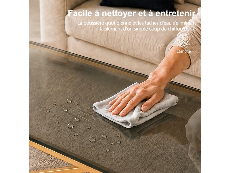  Table basse 120 × 60 × 40 cm avec plateau en verre noir et structure métallique dorée, design géométrique moderne pour salon et espace détente  - Conforama W