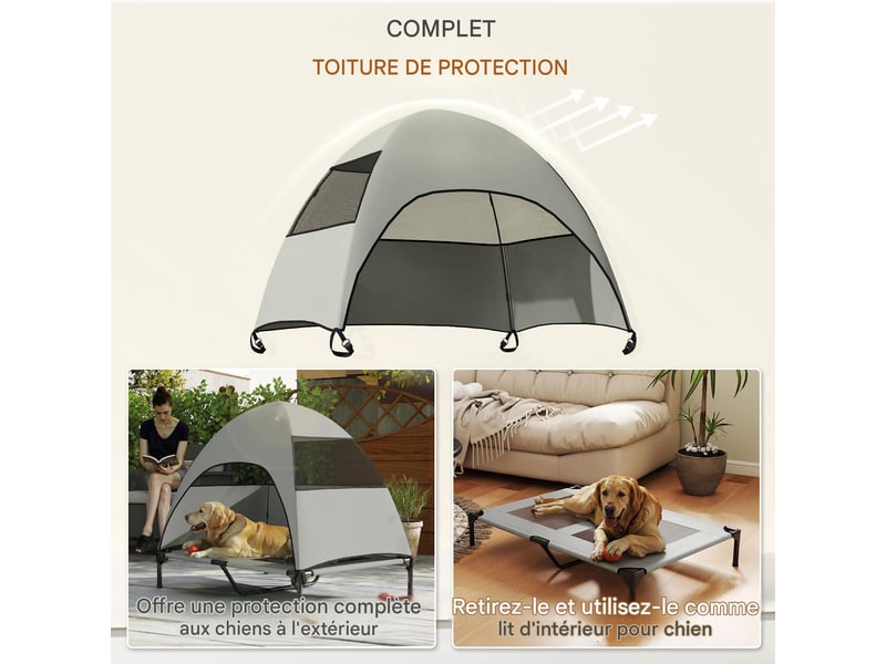  Transat surélevé d'extérieur avec toit amovible en textilène gris clair 106 x 76 x 99 cm  - Conforama D