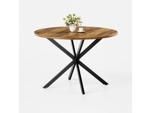 Table ronde campagne, pieds en x, ø120 cm – cuisine, salle à manger, bureau et café – rétro brun et noir