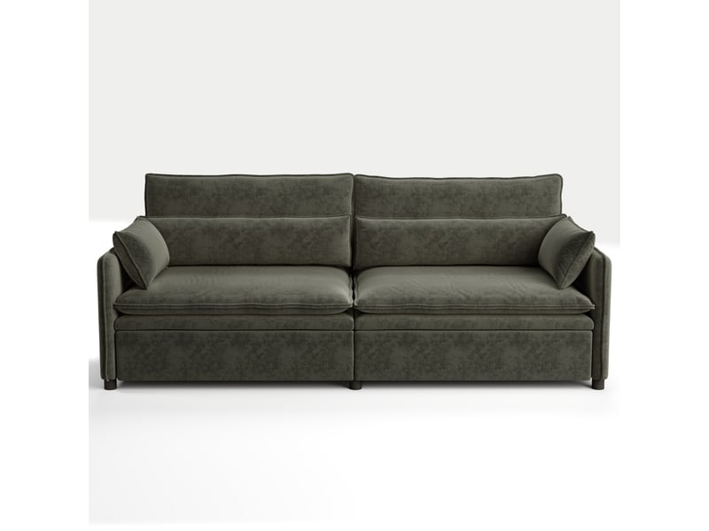  Canapé convertible 3 places 206 x 91 x 86 cm en chenille, 3-en-1 avec coffre, dossier réglable et coussins mobiles, gris foncé  - Conforama A