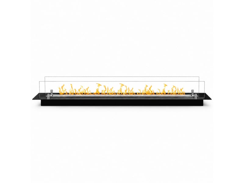 Brûleur de cheminée bioéthanol encastrable 2 litres, 119 x 21 x 19,4 cm, avec verre cristal et acier inoxydable - Conforama D
