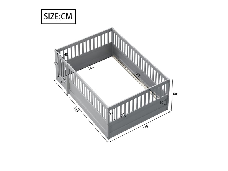  Lit enfant 140x200 cm avec barrière et porte bois gris sans matelas  - Conforama E
