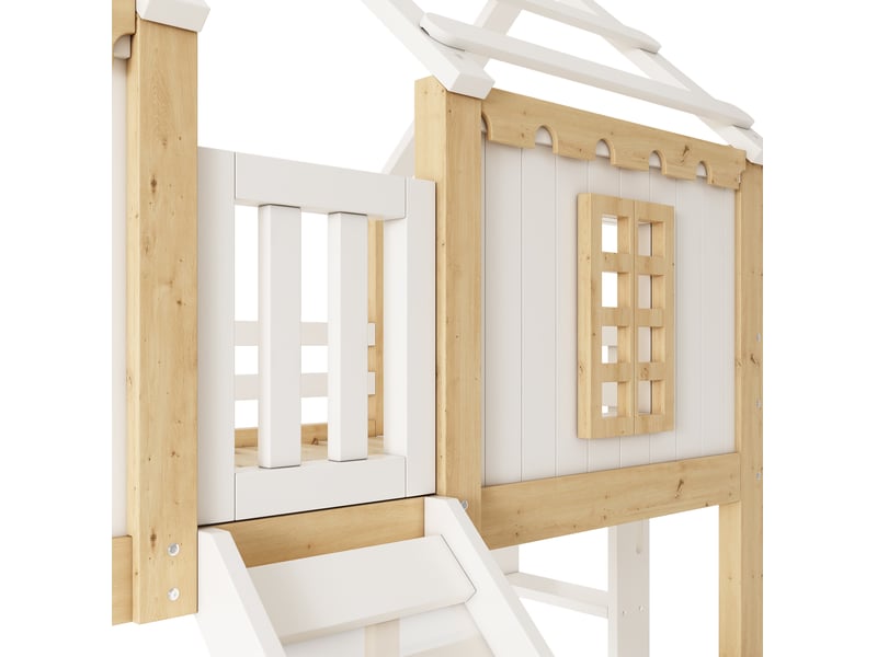  Lit superposé enfant 90x200 cm avec toboggan bois et mdf blanc et bois sans matelas  - Conforama E