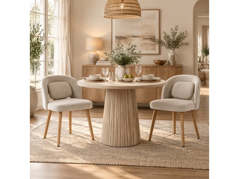  Lot de 2 chaises de salle à manger 50.5x47x77.5 cm avec coussin, dossier ergonomique, bois couleur beige  - Conforama B