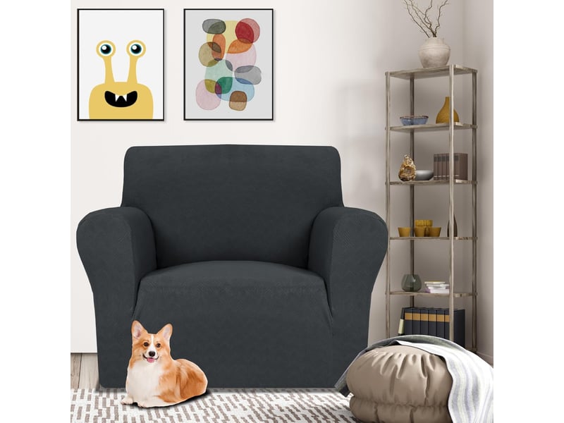  Housse de canapé 1 places extensible housse canapé avec accoudoirs gris foncé  - Conforama C