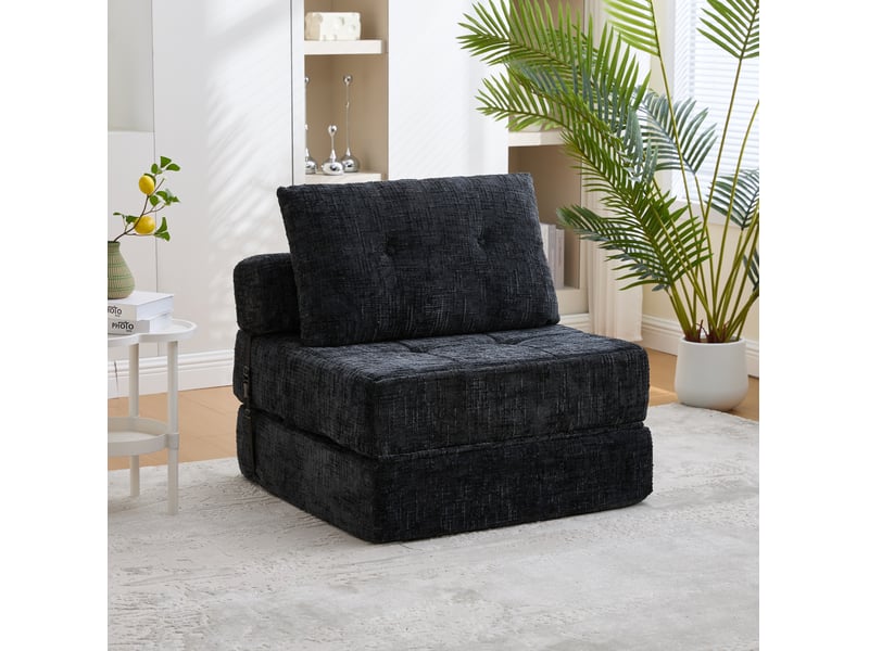  Fauteuil-lit modenvie pliant en chenille noir 79 x 79 x 57 cm  - Conforama E