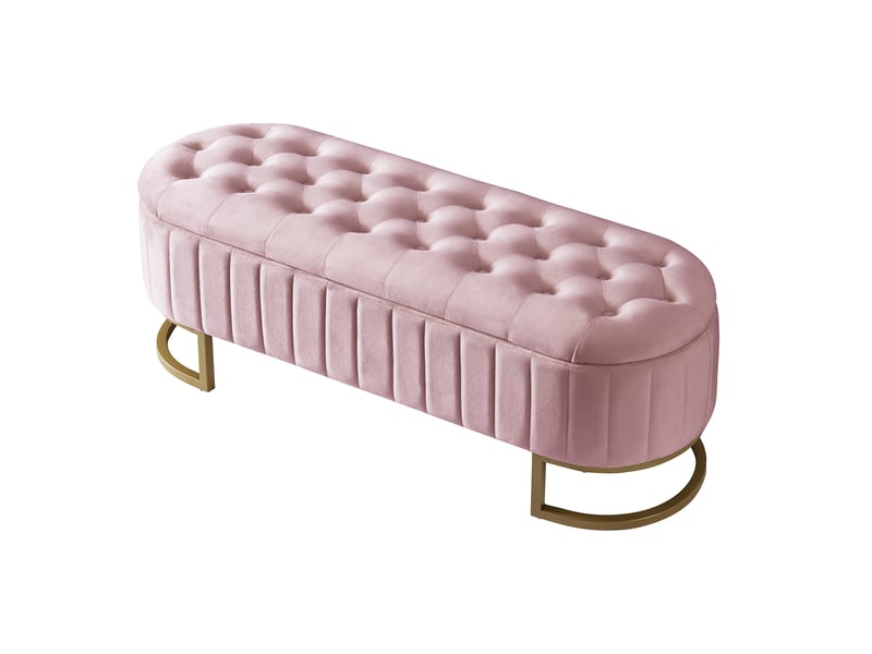  Banquette coffre 120 x 40 cm, coloris rose, tissu velours, rangement sous l'assise.  - Conforama A