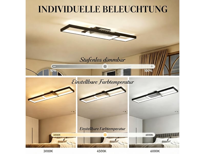 Plafonnier led,70x30x7 cm,meulva,43 w avec télécommande,acier et plastique,noir - Conforama E