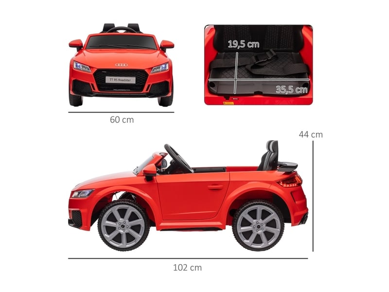 Voiture électrique enfant audi 12v 102x60x44 cm avec télécommande 2,4 g rouge  - Conforama E