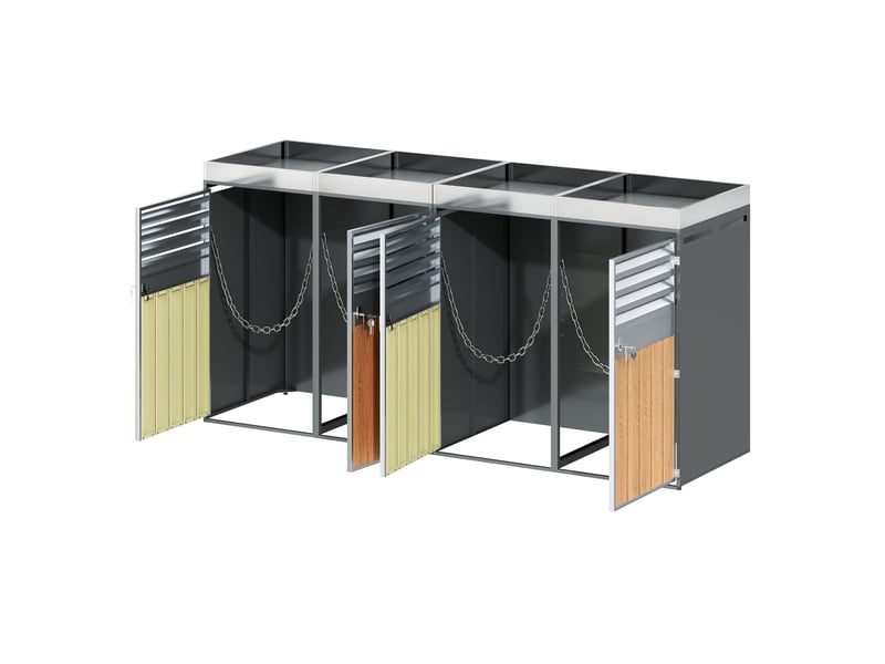  Cache-poubelles 4 compartiments avec bac à plantes, ventilation à lames, métal verrouillable  - Conforama E