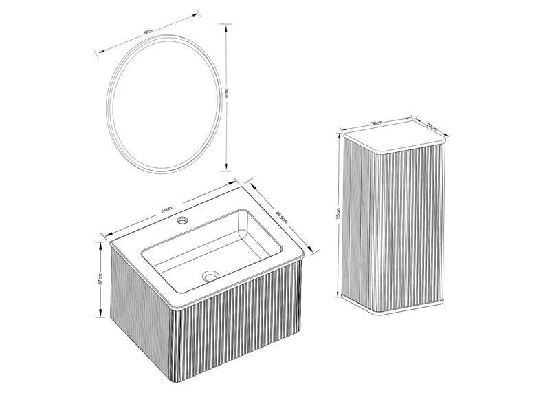  Ensemble meuble de salle de bains avec lavabo et miroir led 60 cm, mdf, blanc  - Conforama E