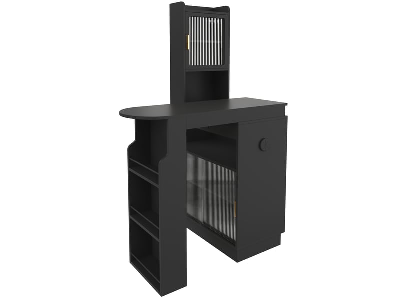  Table bar extensible avec rangements et led 131-170x40x170 cm mdf noir  - Conforama R