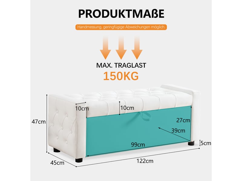  Ottomane rectangulaire pu noir avec rangement, banquette capitonnée, coffre, 150 kg, entrée salon  - Conforama C
