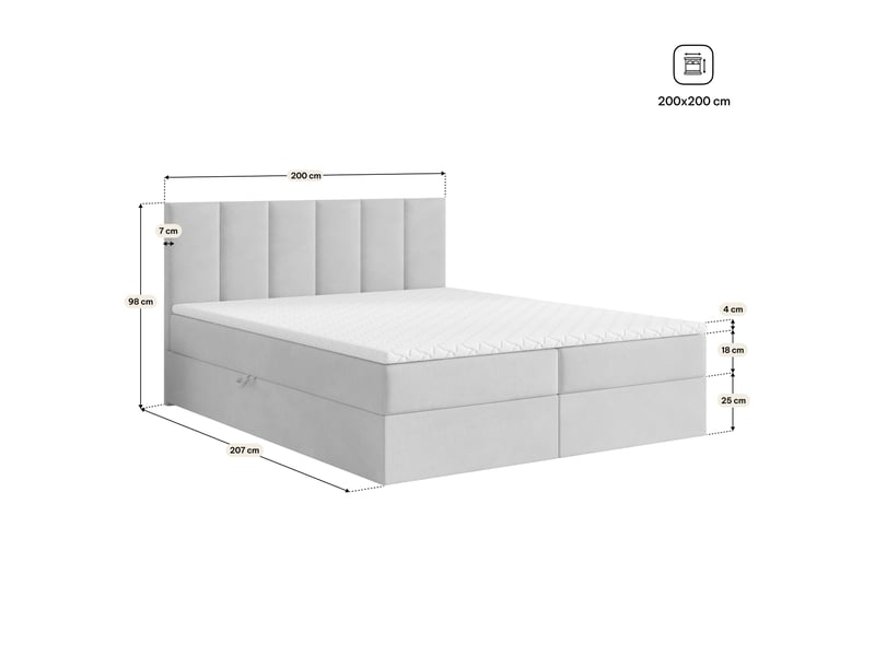  Boxspring meril 200x200 cm, lit complet avec matelas, rose  - Conforama E