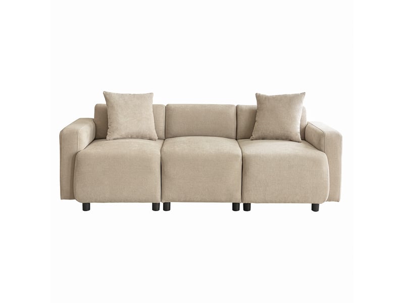 Canapé 3 places modenvie en chenille beige 211 x 67 x 71 cm avec 2 coussins - Conforama A