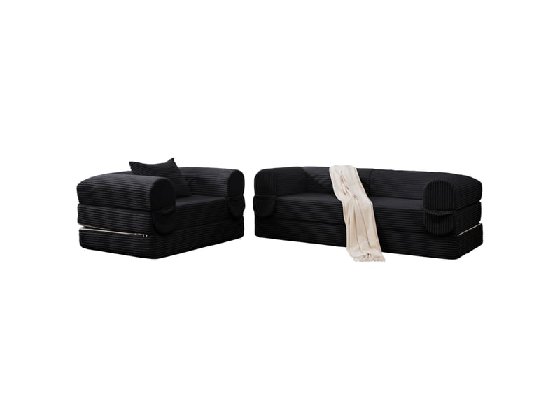  Canapé modulaire 3 places 190x78x65 cm sans cadre en bois velours côtelé noir  - Conforama A