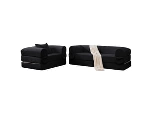 Canapé modulaire 3 places 190x78x65 cm sans cadre en bois velours côtelé noir