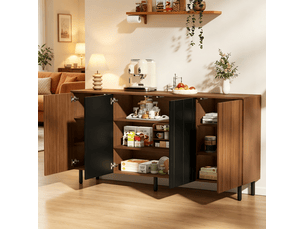 Buffet de cuisine 160 x 35 x 80 cm – noyer et noir – 4 portes et étagères réglables