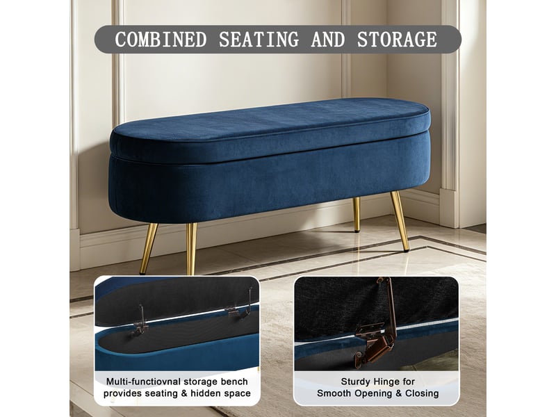  Banc coffre de rangement 20 l velours bleu foncé 110 x 40 x 42 cm W3358P451518 - Conforama E