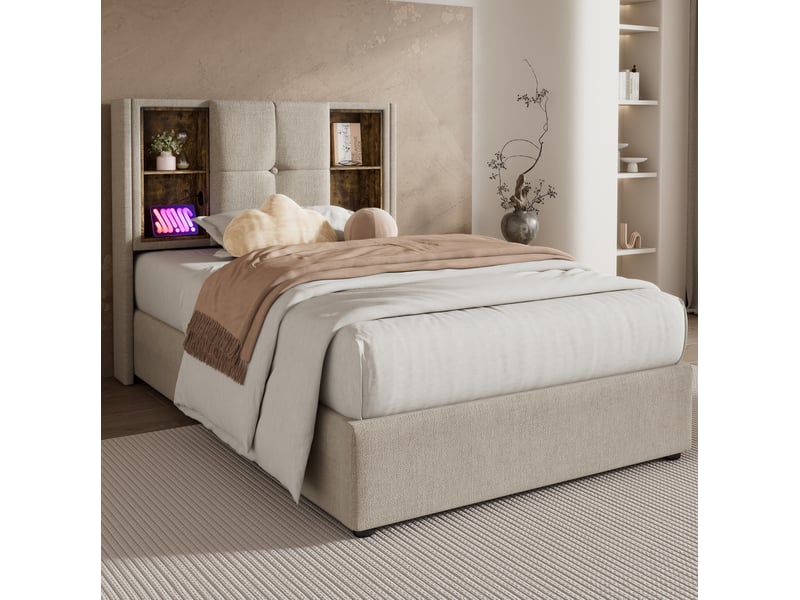  Modenvie lit coffre 90x200 cm - chargement sans fil, ports usb et usb-c, sans matelas - naturel  - Conforama E